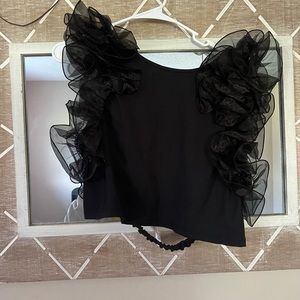 NWT! Black ruffle free people crop top